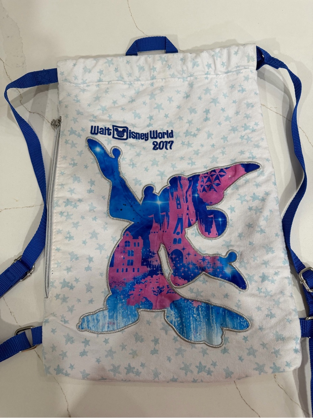 Disney White Blue Pink Sorcerer Mickey Backpack